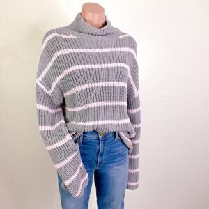 Fisherman Striped Mock Neck Chunky Thick Knit Sweater Coquette Preppy Small NWT